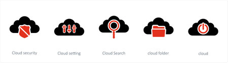 A set of 5 Big Data icons such as Cloud security, cloud settings and Cloud Search