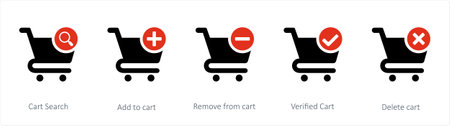 A set of 5 Cart icons such as cart search and add to cartのイラスト素材