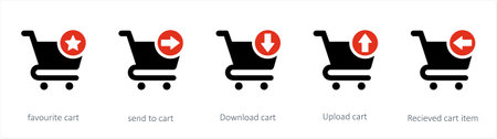 A set of 5 Cart icons such as favorite cart and send to cartのイラスト素材