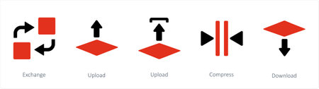 A set of 5 graphic tools icons such as Exchange, Upload, Compressのイラスト素材