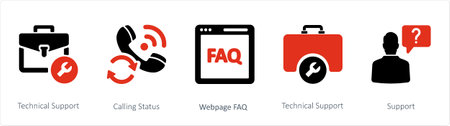 A set of 5 Customer Support icons such as Technical Support and calling statusのイラスト素材