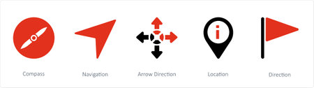 A set of 5 Navigation icons such as direction, way, pathのイラスト素材
