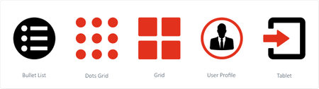 A set of 5 mix icons such as bullet list, dots gridのイラスト素材