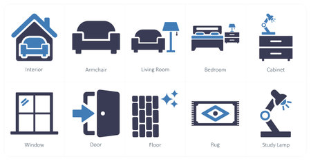 A set of 10 home interior icons as interior, arm chair, living roomのイラスト素材