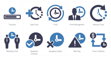 A set of 10 mix icons as timeline, add time, timeのイラスト素材