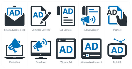 A set of 10 ads and marketing icons as email advertisement, compose contentのイラスト素材