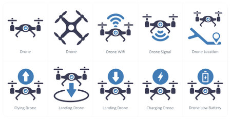 A set of 10 Drone icons as drone, drone wifi, drone signalのイラスト素材