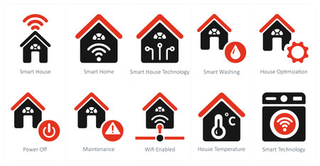 A set of 10 Smart Home icons as smart house, smart home, smart house technologyのイラスト素材