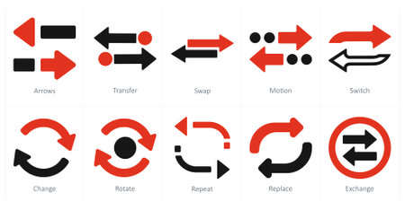 A set of 10 arrows icons as arrows, transfer, swapのイラスト素材