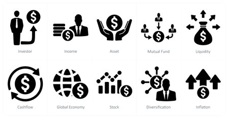 A set of 10 investment icons as investor, income, assetのイラスト素材