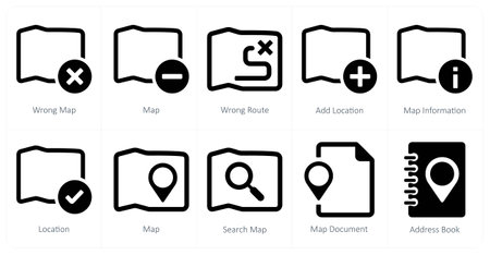 A set of 10 Navigation icons as wrong map, map, wrong routeのイラスト素材