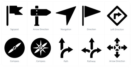 A set of 10 Navigation icons as signpost, arrow direction, navigationのイラスト素材