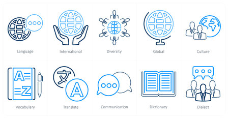 A set of 10 language icons as language, international, diversityのイラスト素材