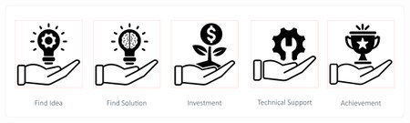 A set of 5 Seo icons as find idea, find solution, investmentのイラスト素材