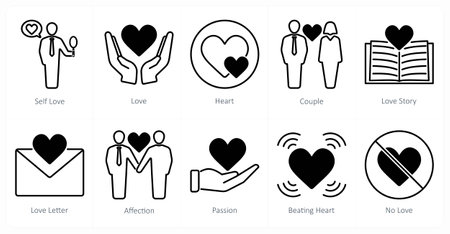 A set of 10 love and romance icons as self love, love, heartのイラスト素材