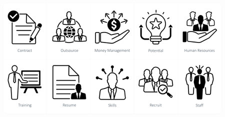 A set of 10 recruitment icons as contract, outsource, money managemenのイラスト素材