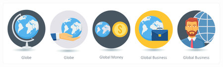 A set of 5 bns icons as globe, global money, global bnsのイラスト素材