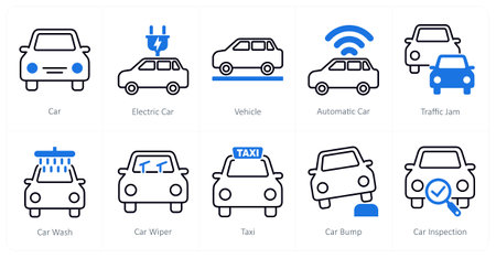 A set of 10 Car icons as car, electric car, vehicleのイラスト素材