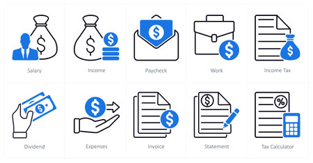 A set of 10 Mix icons as salary, income, pay checkのイラスト素材