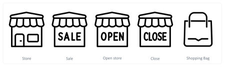 A set of 5 shopping icons as store, sale, open storeのイラスト素材