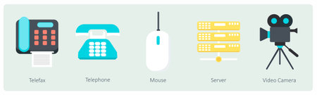 A set of 5 Communication icons as telefax, telephone, mouse