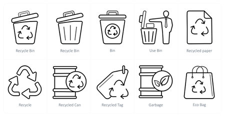 A set of 10 Ecology icons as recycle bin, bin, use binのイラスト素材