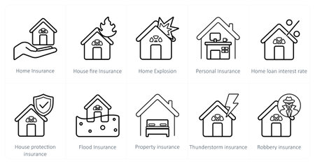 A set of 10 Insurance icons as home insurance, house fire insurance, home explosionのイラスト素材