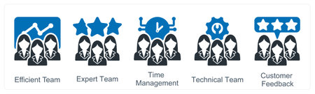 A set of 5 business icons as efficient team, expert team, time managementのイラスト素材