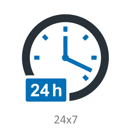 24x7 and always icon conceptのイラスト素材