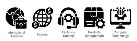A set of 5 business icons as international business, income, technical supportのイラスト素材
