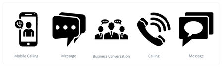 A set of 5 mix icons as mobile calling, message, business conversationのイラスト素材