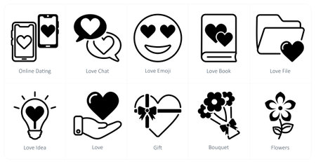 A set of 10 Valentine's Day icons as online dating, love chat, love emojiのイラスト素材