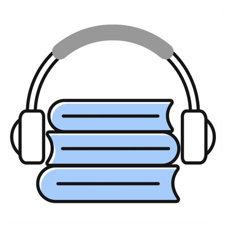 Headphones with Book icon concept in grey colorのイラスト素材