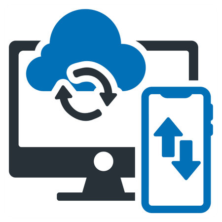 Sync Between Devices icon concept in blue filled colorのイラスト素材