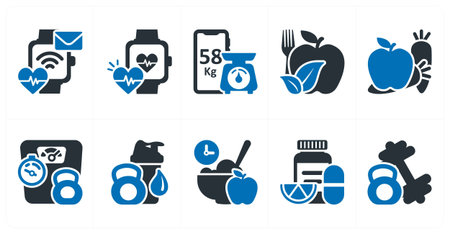 A set of 10 mix icons as smart watch, pulsometer, smart weightのイラスト素材