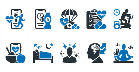 A set of 10 mix icons as step counter app, hydration appのイラスト素材