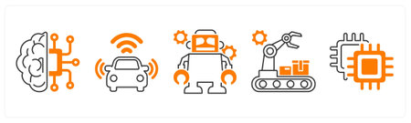A set of 5 mix icons as artificial intelligence, driverless car, robot
