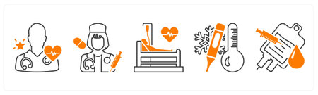 A set of 5 mix icons as doctor, nurse, patientのイラスト素材