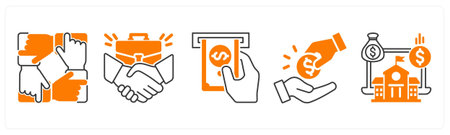 A set of 5 mix icons as supporting company, business, cash bankingのイラスト素材