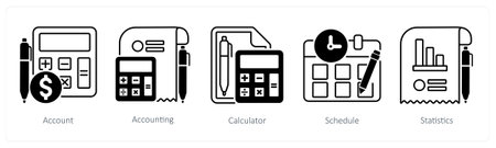 A set of 5 mix icons as account, accounting, calculatorのイラスト素材