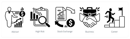 A set of 5 mix icons as advisor, high risk, stock exchangeのイラスト素材