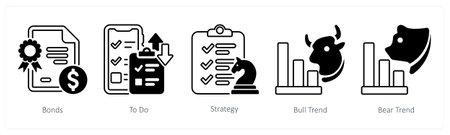 A set of 5 mix icons as bonds, to do, strategyのイラスト素材