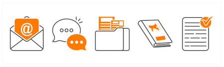 A set of 5 mix icons as email, message, folder