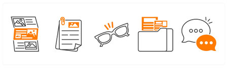 A set of 5 mix icons as article, document, sandglass