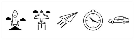 A set of 5 mix icons as startup, plane, paper plane