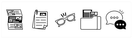 A set of 5 mix icons as article, document, sandglass