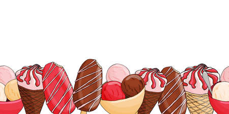 Set of ice cream in different flavors, cups. Isolated illustrationのイラスト素材
