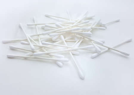 clean cotton bud and white backdropの写真素材