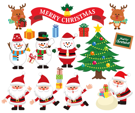 Santa claus, reindeer, snowman, cute character set.のイラスト素材
