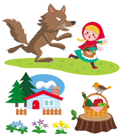 Little red riding hood vector setのイラスト素材